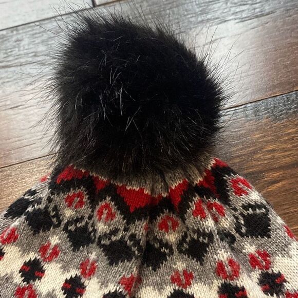 Vera Bradley beanie toboggan pom Pom red gray black winter - Picture 3 of 7